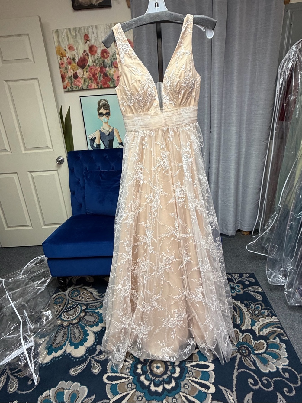 Jadore Evening Ivory/Nude Lace A-Line Dress – Size 8